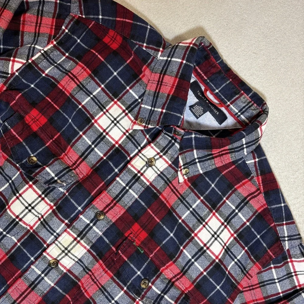 Tommy Hilfiger Flannel Shirt Men‎ Small Red White Blue Plaid Collar Long Sleeve